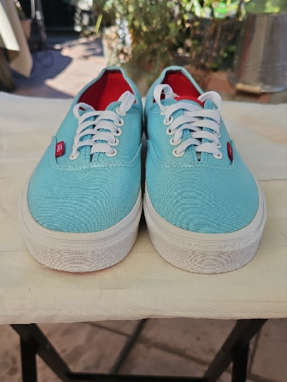 Vans Aqua Canvas Low-Top Sneakers with Red Lining - Picture 3 of 12